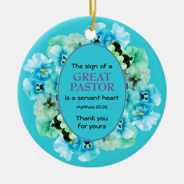 Blue Floral THANK YOU Pastor Appreciation Ceramic Tree Decoration (Front)