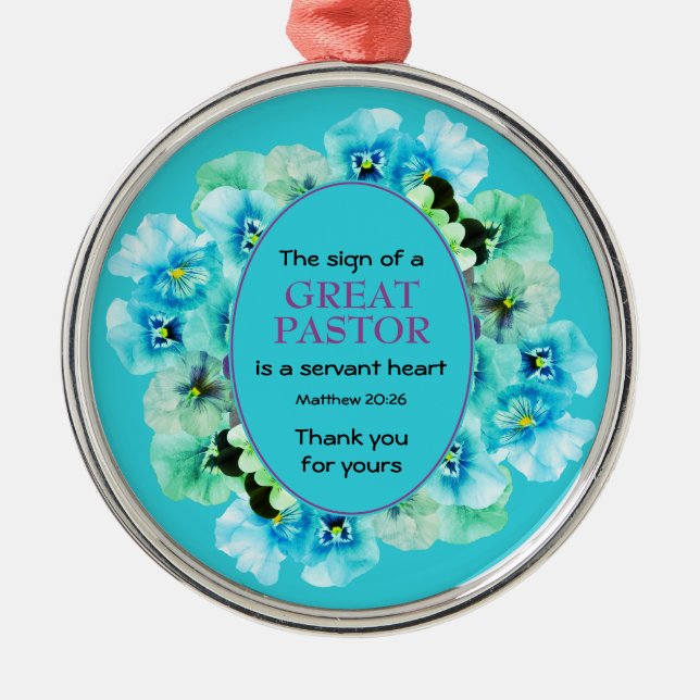 Blue Floral THANK YOU Pastor Appreciation Metal Tree Decoration (Front)