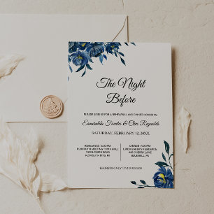 Blue Floral The Night Before Rehearsal Dinner Invitation