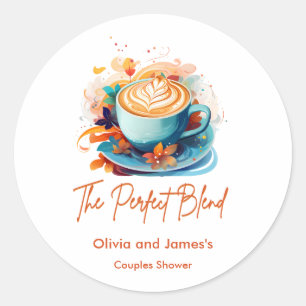 Blue Floral The Perfect Blend Couples Shower Classic Round Sticker