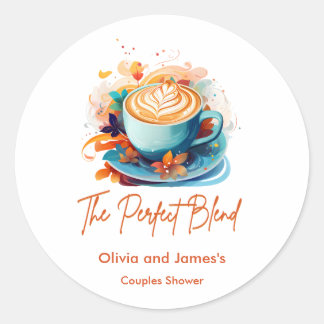 Blue Floral The Perfect Blend Couples Shower Classic Round Sticker