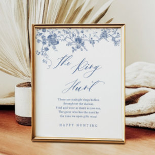 Blue Floral The Ring Game Bridal Shower Game Poster