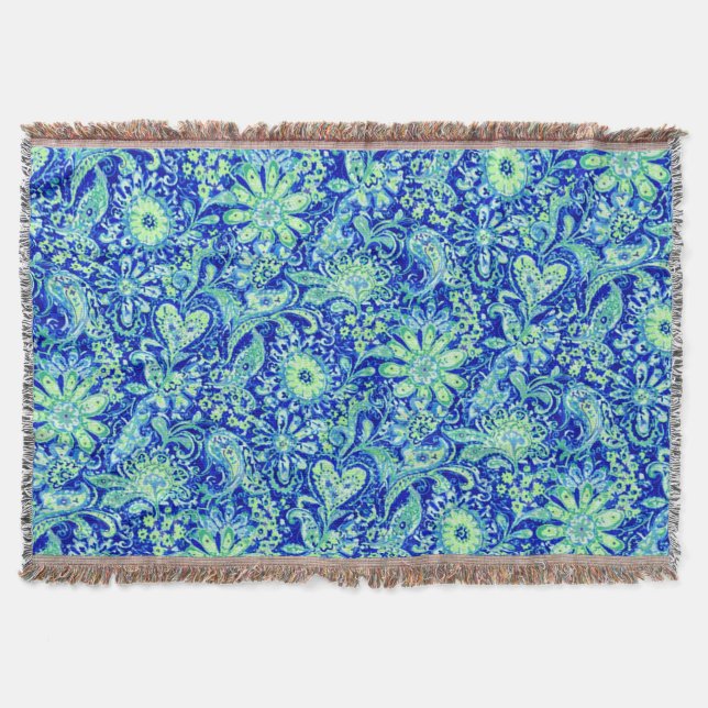 Blue Floral Throw Blanket (Front)