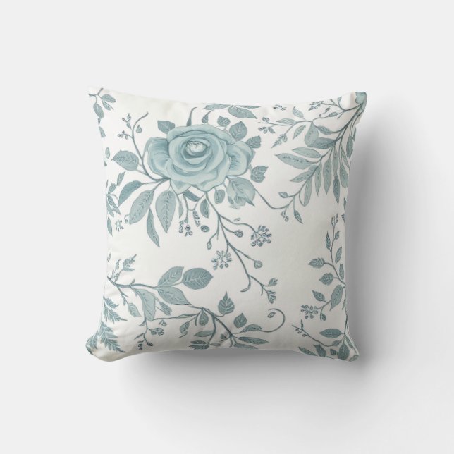 Blue Floral Throw Pillow (Front)