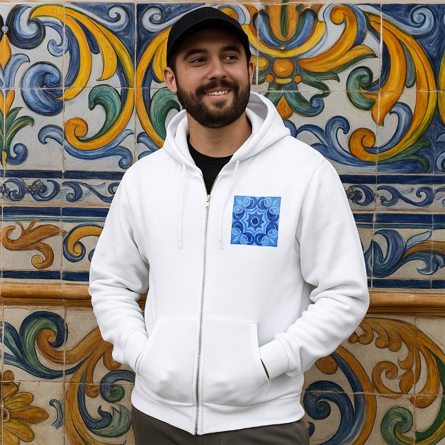 Blue Floral Tile Pattern Vintage Mediterranean  Hoodie (Creator Uploaded)