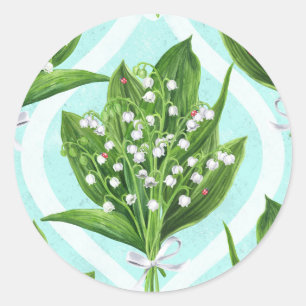 Blue floral tiles classic round sticker