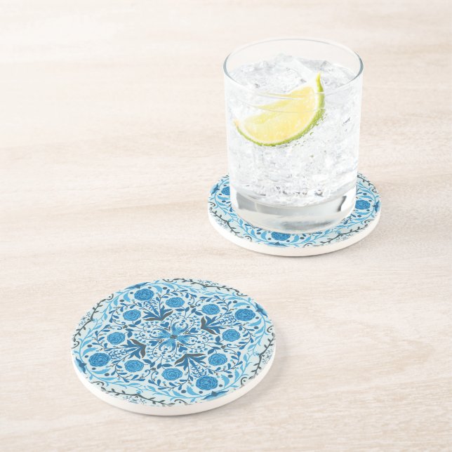 Blue floral tiles coaster (Side)