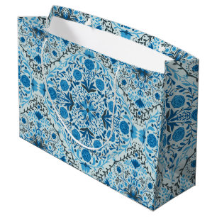 Blue floral tiles large gift bag