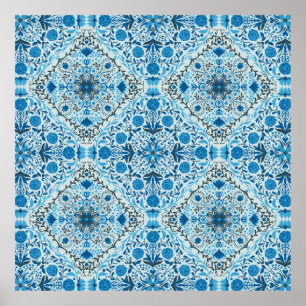 Blue floral tiles poster