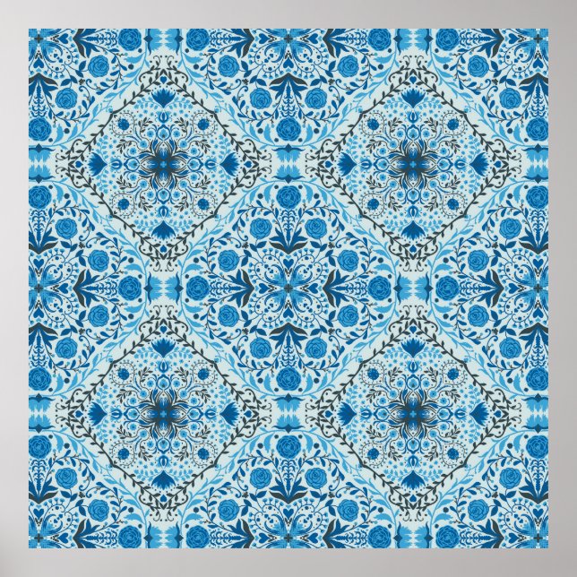 Blue floral tiles poster (Front)