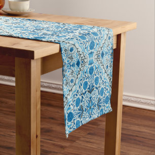 Blue floral tiles short table runner