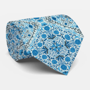 Blue floral tiles tie