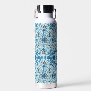 Blue floral tiles water bottle