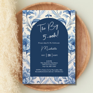 Blue Floral Toile 50th Birthday Chinoiserie Invitation