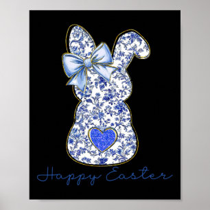 Blue Floral Toile Chinoiserie Bunny Easter For Gir Poster