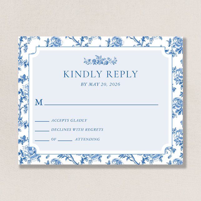 Blue Floral Toile de Jouy Wedding Response Enclosure Card (Creator Uploaded)