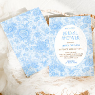 Blue Floral Toile French Bridal Shower Invitation