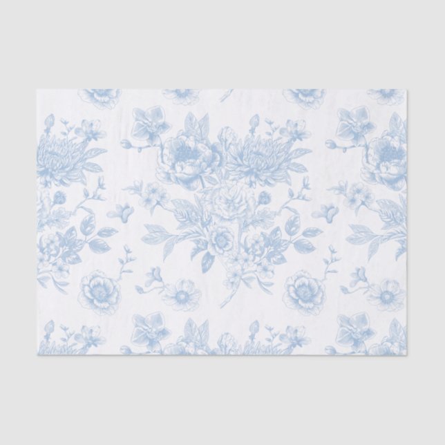 Blue Floral Toile Tissue Paper (Front)