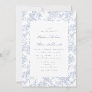 Blue Floral Toile Wedding Invitation