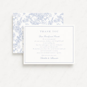 Blue Floral Toile Wedding Thank You Card