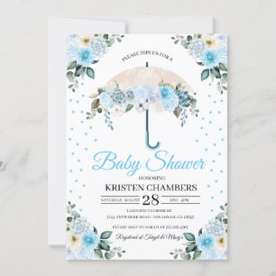 Blue Floral Umbrella Baby Shower Invitation