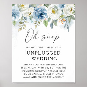 Blue Floral Unplugged Wedding Welcome Sign