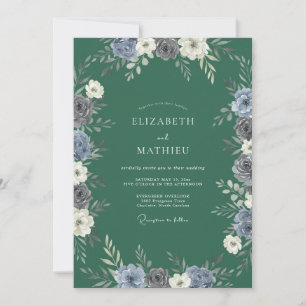 Blue Floral Verdant Flourish Wedding Invitation