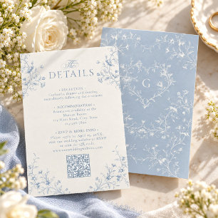 Blue Floral Victorian Heart Crest Monogram Wedding Enclosure Card