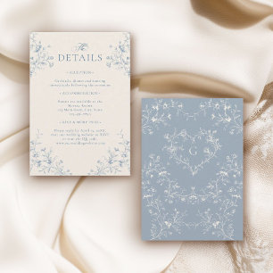 Blue Floral Victorian Heart Monogram Wedding Enclosure Card