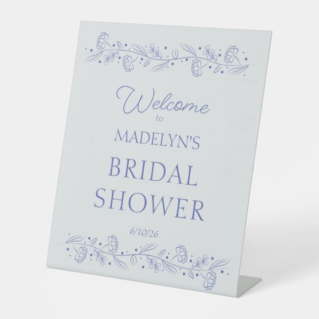 Blue Floral Vines Bridal Shower Welcome Sign (Front)