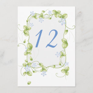 Blue Floral Vines Wedding Reception Table Number