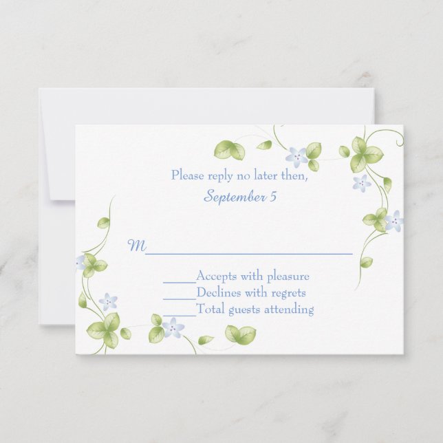 Blue Floral Vines Wedding RSVP Card (Front)