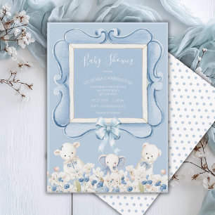 Blue Floral Vintage Animals  Baby Shower Invitation