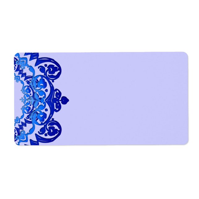 Blue Floral Vintage Art Blank Large Labels (Front)