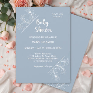Blue Floral Vintage Baby Shower Invitation