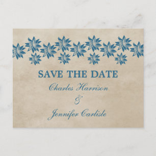 Blue Floral Vintage Save the Date Postcard