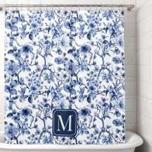 Blue Floral Vintage Toile Pattern Monogram