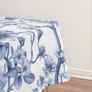 Blue Floral Vintage Toile Pattern Tablecloth
