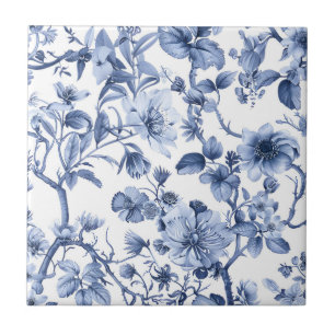 Blue Floral Vintage Toile Pattern Tile