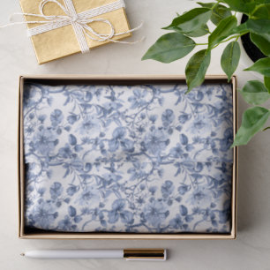 Blue Floral Vintage Toile Pattern Tissue Paper