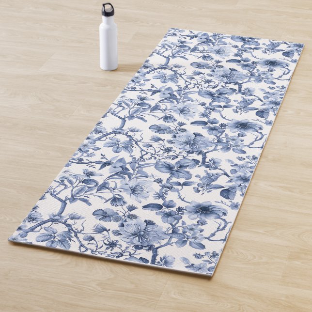 Blue Floral Vintage Toile Pattern  Yoga Mat (In Situ)