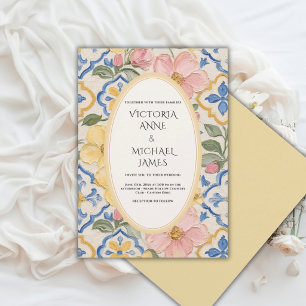 Blue Floral Vintage Tuscany Wedding Invitation