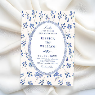 Blue floral vintage wedding invitation