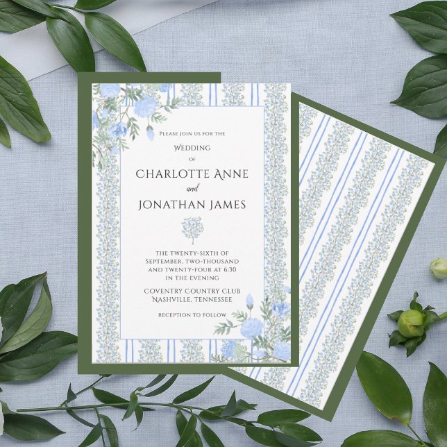 Blue Floral Vintage Wedding  Invitation (Creator Uploaded)