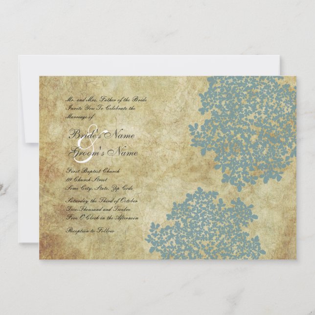 Blue Floral Vintage Wedding Invitations (Front)
