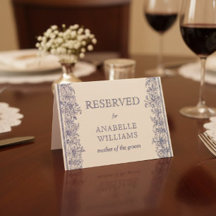 Blue floral vintage wedding reserved place card