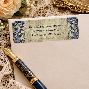 Blue Floral Vintage Wedding Return Address Label