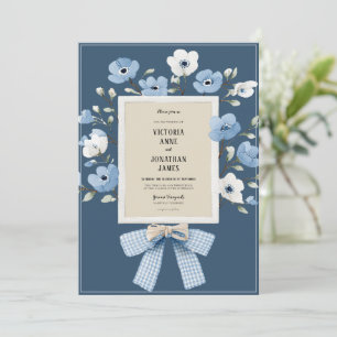 Blue Floral Vintage Whimsical Wedding Invitation