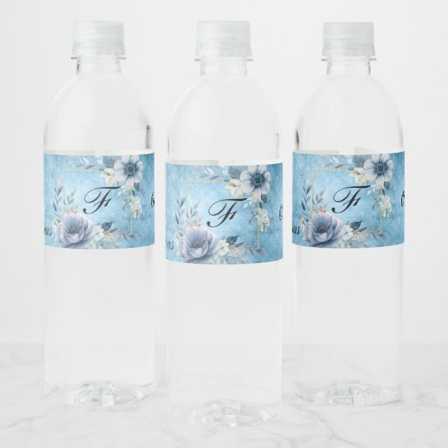 Blue Floral Water Bottle Wraps Label (Bottles)