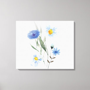 Blue Floral Watercolor Art Elegant Wildflower Ho Canvas Print